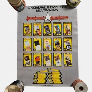 MCA Twin Pax Cassette Super Stars Savings 18x24 Promo Poster Vintage 1982 Advert